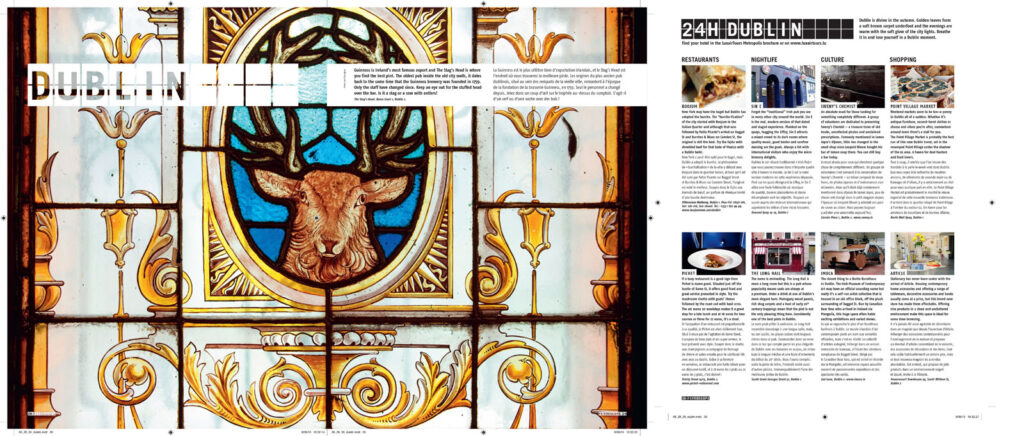 Dublin city guide featuring stained glass art and local attractions.