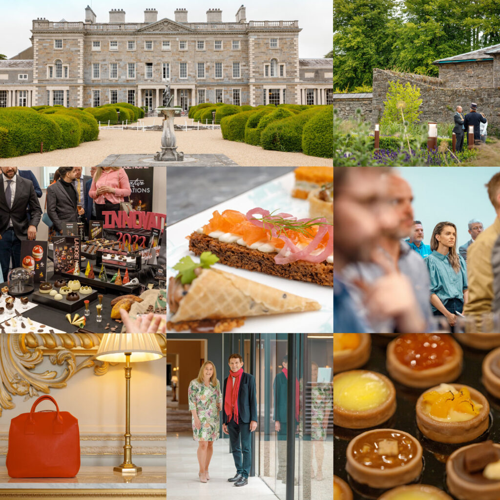 Innovation event at a grand estate, featuring food and attendees.