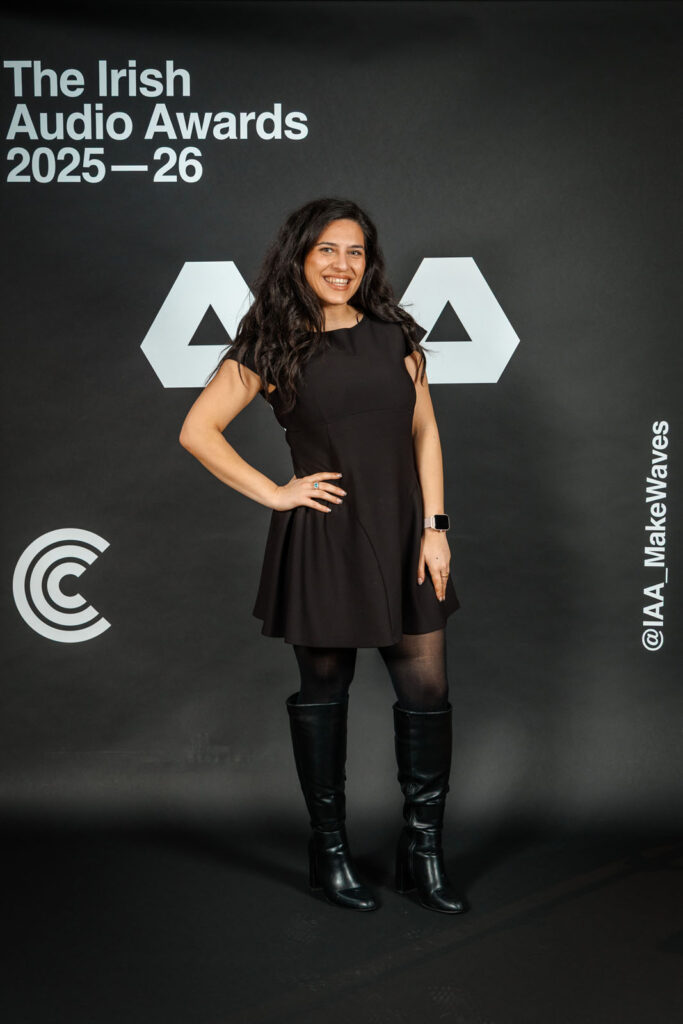 Smiling woman at Irish Audio Awards 2025-26.