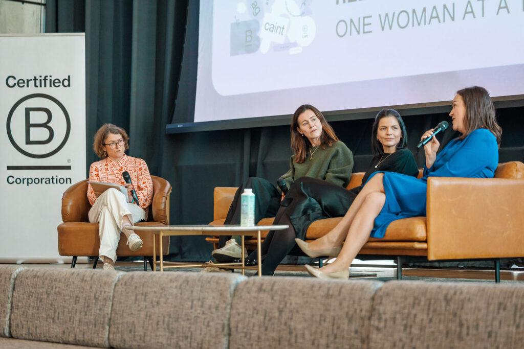 Women leaders speak at a Certified B Corporation event.